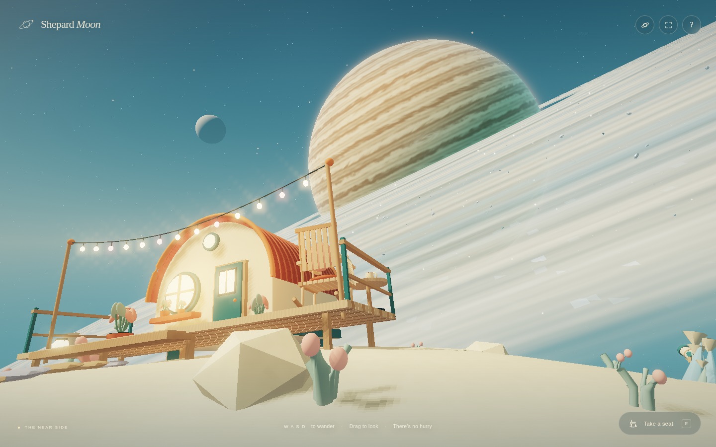 A cosy house on Shepherd Moon beneath Saturn and its rings