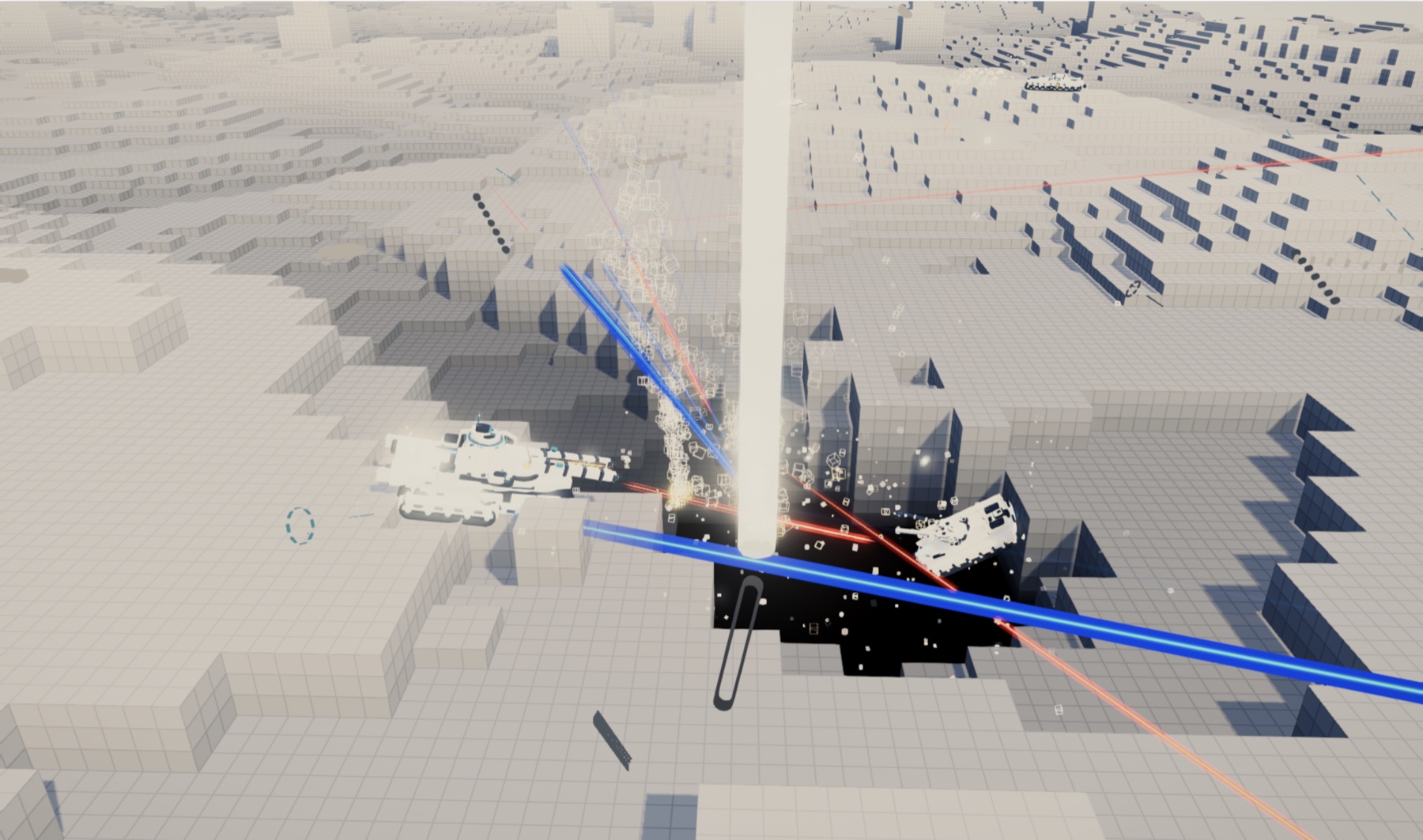 Tank Top: Royale battle showing tanks firing across a destructible voxel landscape